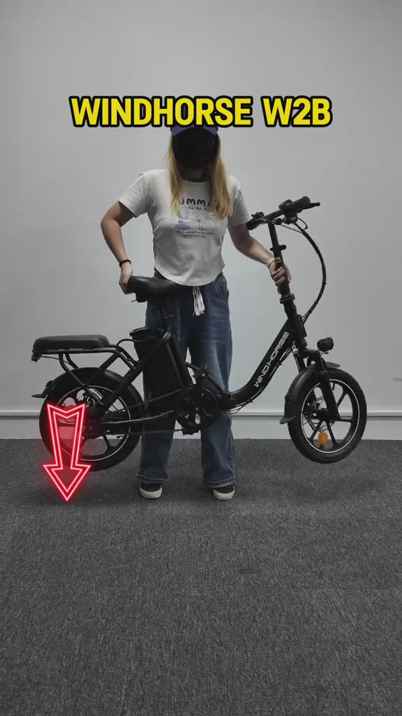 WINDHORSE W2B Folding Electric Bike with 350W High Speed Motor, 36V 8AH Battery, 40 KM/H Speed, 35 KM Range, Dual Disk Brakes, Carbon Alloy Frame and 16 Inches Tires, Front Suspension Fort, Portable Electric Bike with Dual Seat