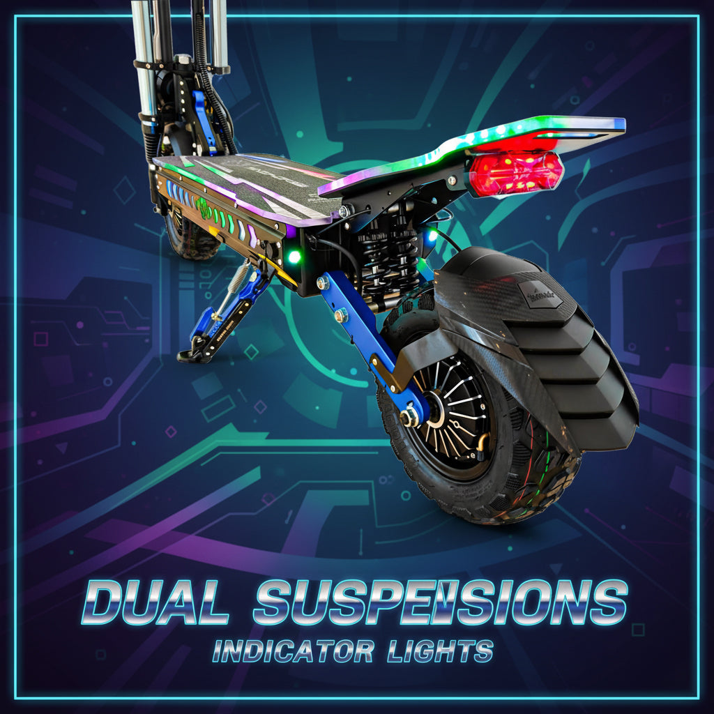 WINDHORSE H3 Powerful Electric Scooter 3000W Dual Motor  – 60V 40Ah Battery, 85 KM/H Max Speed, 120 KM Range – 13 Inches Tires, Hydraulic Brakes, Dual Suspension, 3 LED Headlights, Strong Steel Frame, Full Body RGB Lights